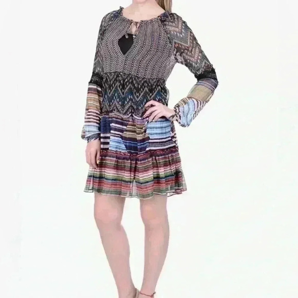 Desigual Lena Tiered Dress Womens Size 44 US Large Multicolor Lined Sheer Ruffle - Picture 11 of 11